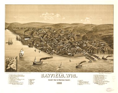 Bird's eye view of Bayfield, Wis., county seat of Bayfield County 1886. LOC 75696703