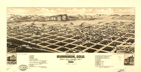Bird's eye view of Gunnison, Colo. county seat of Gunnison County, 1882. LOC 75693138