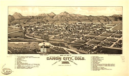 Bird's eye view of Canon City, Colo. county seat of Fremont County 1882. LOC 75693123