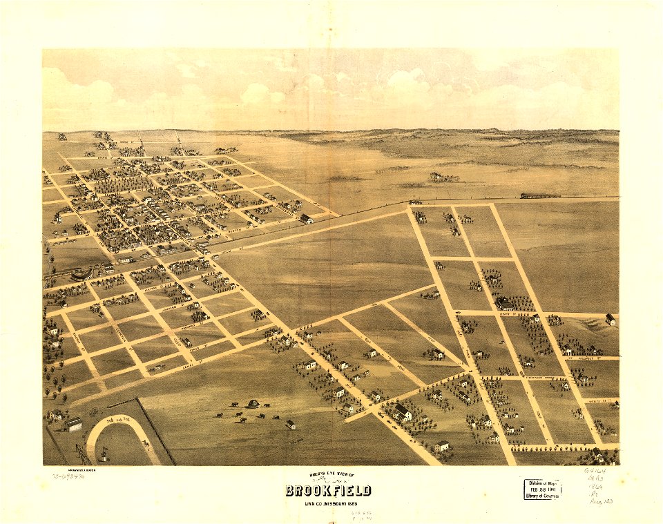 Bird's eye view of Brookfield, Linn Co., Missouri 1869. LOC 73693470