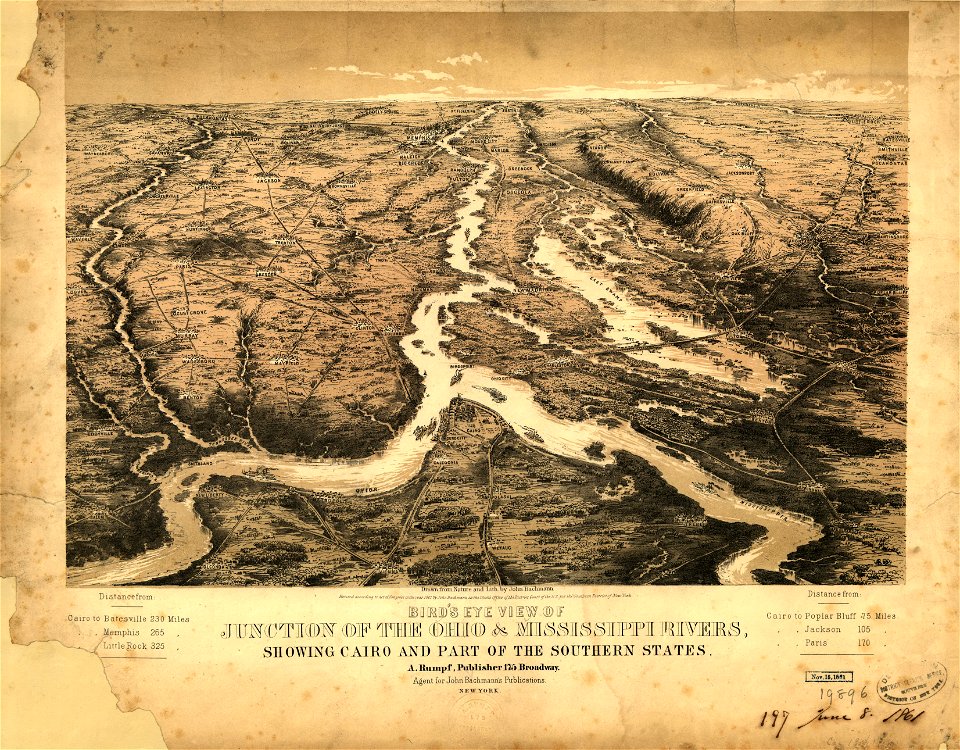Bird's eye view of junction of the Ohio & Mississippi Rivers, showing Cairo and part of the southern states LOC 99447003