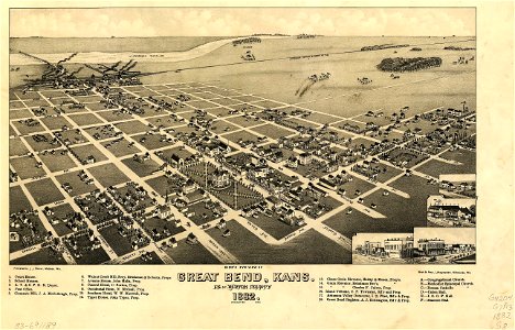 Bird's eye view of Great Bend, Kans. - c.s. of Barton County, 1882. LOC 83691189