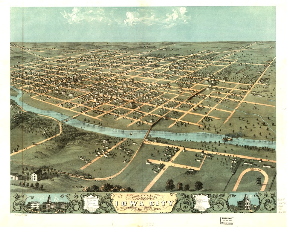 Bird's eye view of Iowa City, Johnson Co., Iowa 1868. LOC 73693398