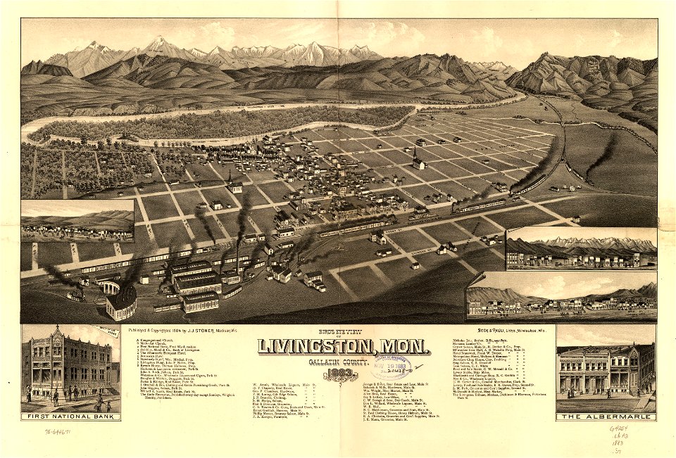 Bird's eye view of Livingston, Mon., Gallatin County 1883. LOC 75694671