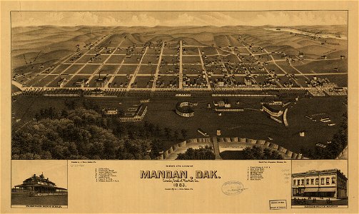 Bird's eye view of Mandan, Dak., county seat of Morton Co. 1883. LOC 75694909. Free illustration for personal and commercial use.