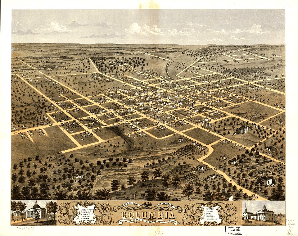 Bird's eye view of the city of Columbia, Boone Co., Missouri 1869. LOC 73693473