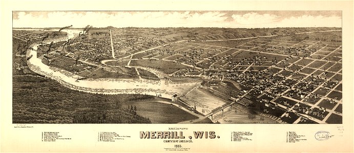 Bird's eye view of Merrill, Wis. county seat Lincoln Co. 1883. LOC 75696715