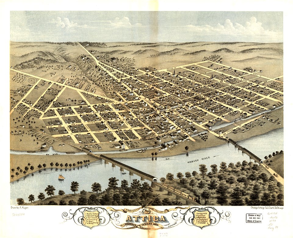 Bird's eye view of the city of Attica, Fountain County, Indiana 1869. LOC 73693378