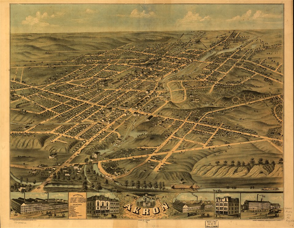 Bird's eye view of the city of Akron, Summit County, Ohio 1870. LOC 73694502