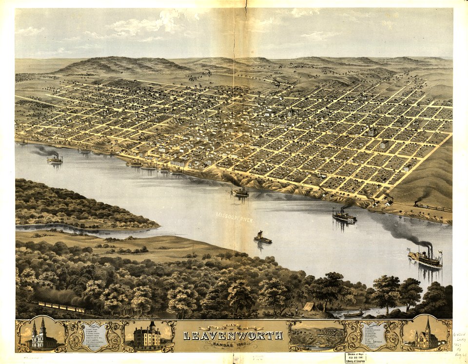 Bird's eye view of the city of Leavenworth, Kansas 1869. LOC 73693410