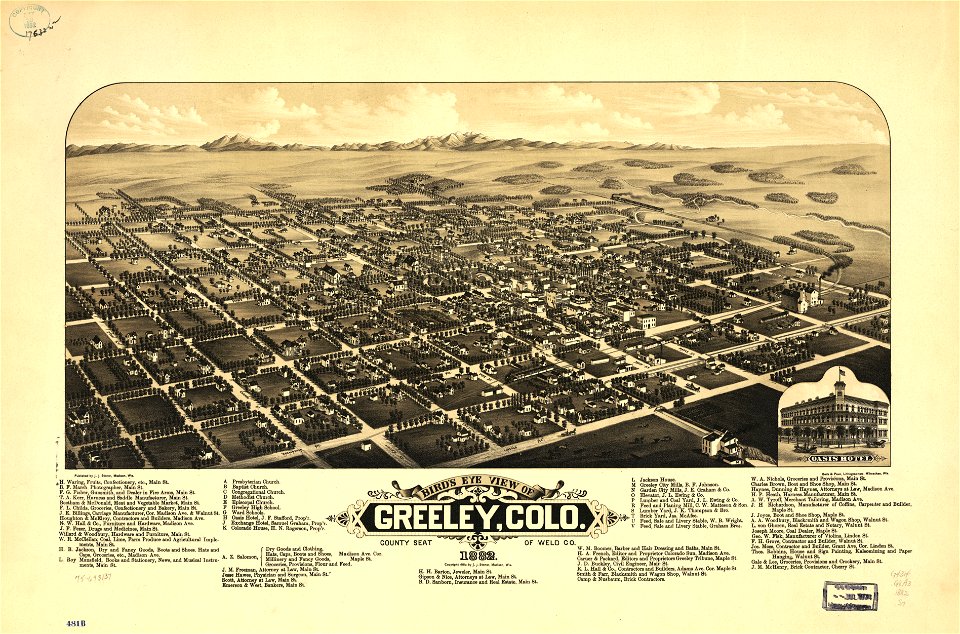 Bird's eye view of Greeley, Colo. county seat of Weld Co. 1882. LOC 75693137