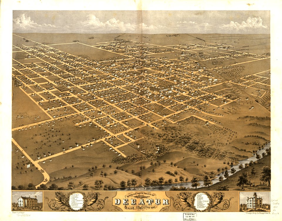 Bird's eye view of the city of Decatur, Macon Co., Illinois 1869. LOC 73693354