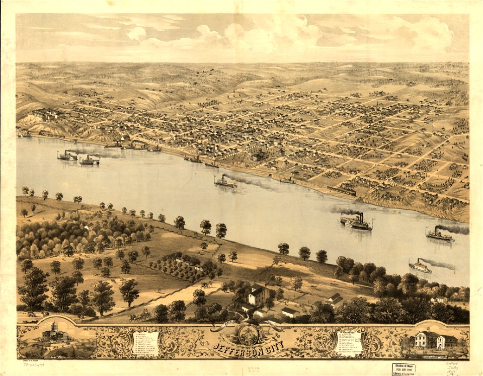 Bird's eye view of Jefferson City, the capitol of Missouri 1869. LOC 73693479