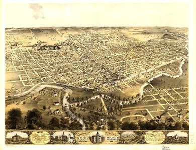 Bird's eye view of the city of Fort Wayne, Indiana 1868. LOC 73693381