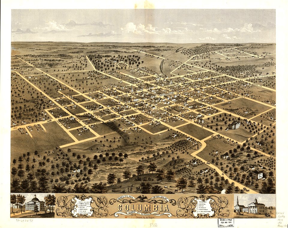 Bird's eye view of the city of Columbia, Boone Co., Missouri 1869. LOC 73693473