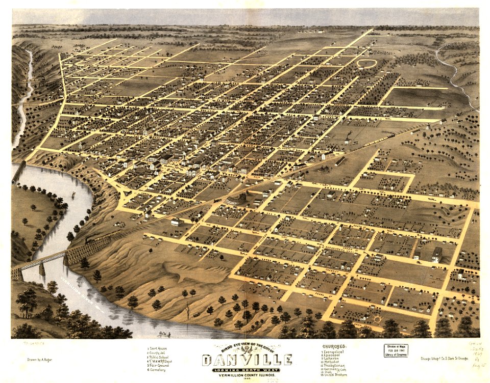 Bird's eye view of the city of Danville, Vermillion County, Illinois 1869. LOC 73693353