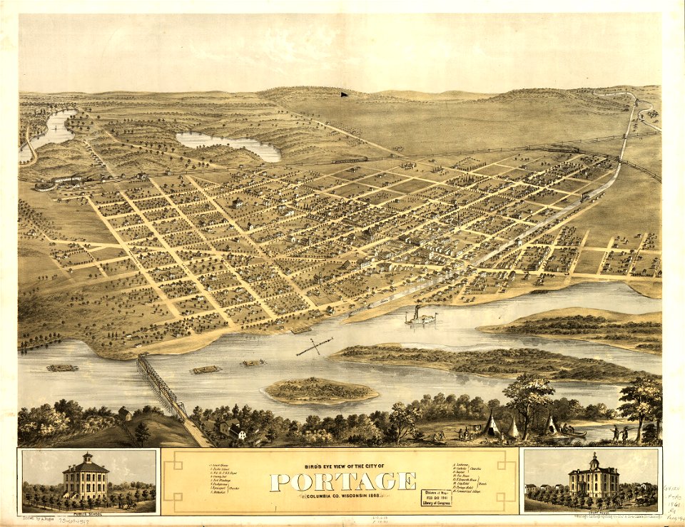 Bird's eye view of the city of Portage, Columbia Co., Wisconsin 1868. LOC 73694548