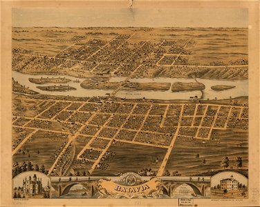 Bird's eye view of Batavia, Kane County, Illinois, 1869. LOC 73693342