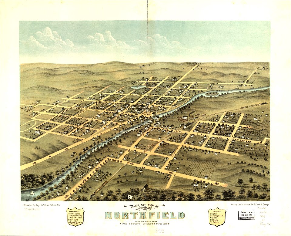 Bird's eye view of Northfield, Rice County, Minnesota 1869. LOC 73693459