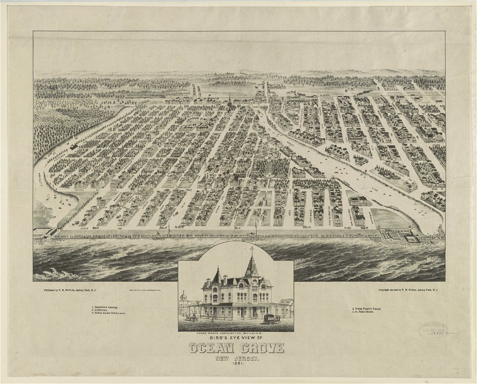 Bird's eye view of Ocean Grove New Jersey 1881 - drawn and published by T.M. Fowler. LCCN2004670116
