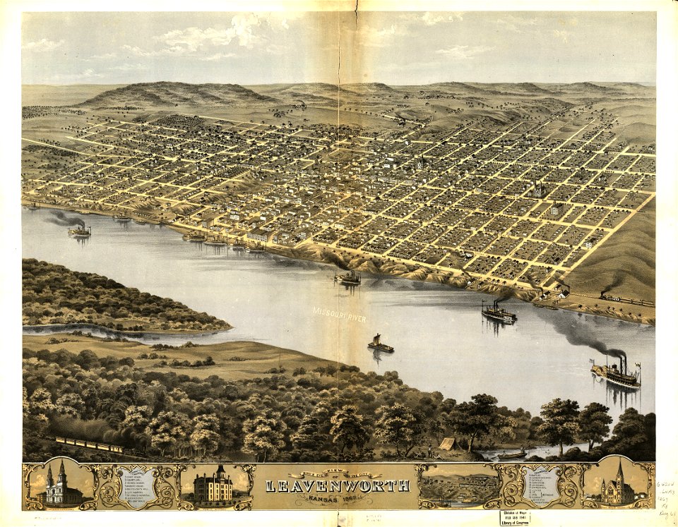 Bird's eye view of the city of Leavenworth, Kansas 1869. LOC 73693410