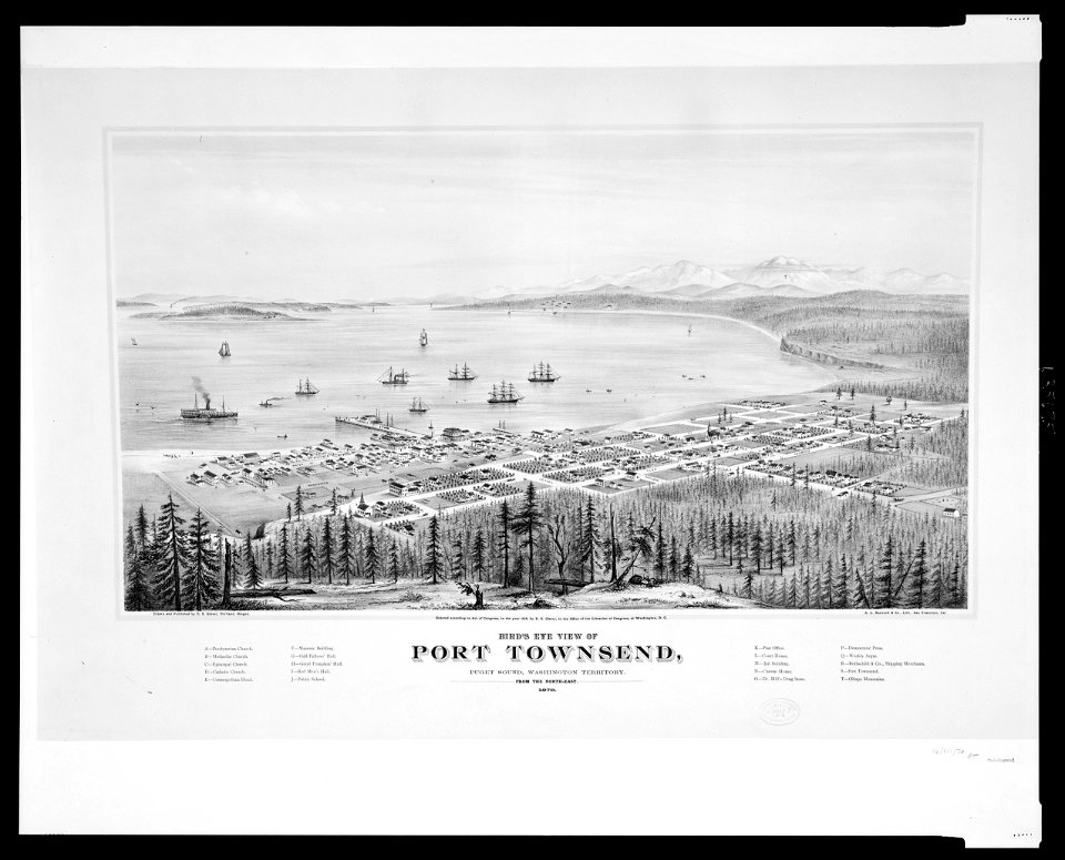 Bird's eye view of Port Townsend, Puget Sound, Washington Territory. From the north-east. 1878 LCCN2003679983