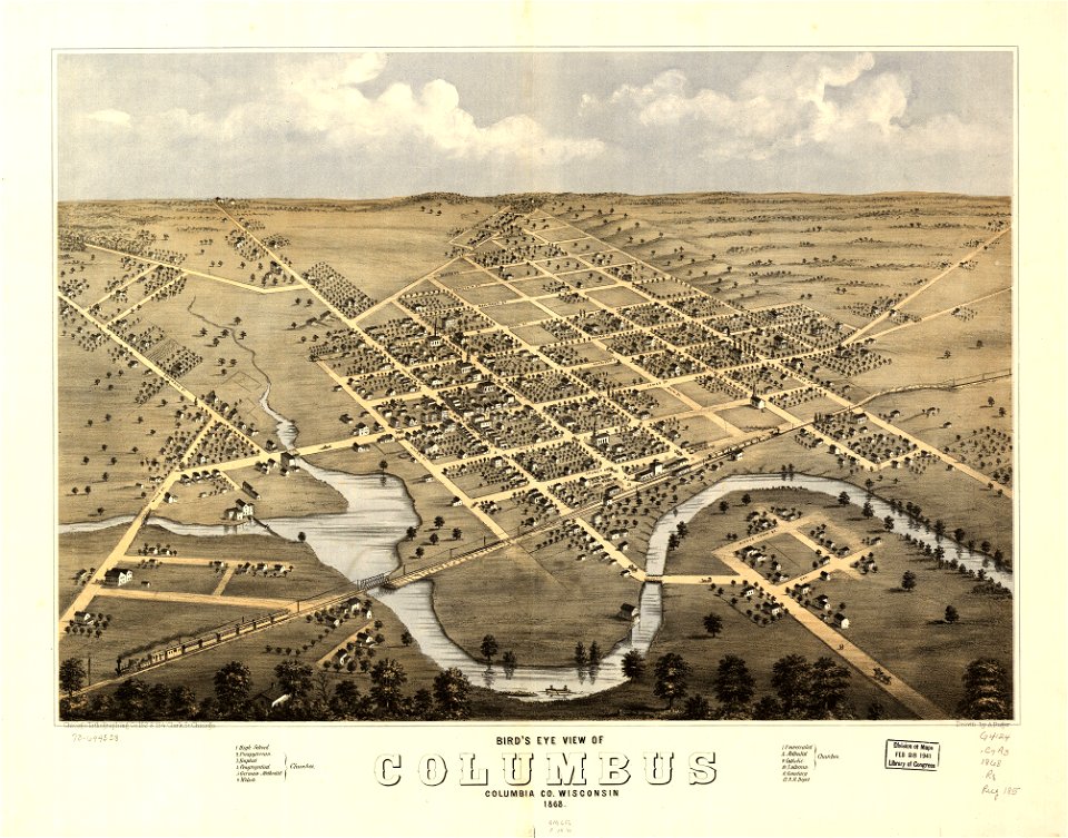 Bird's eye view of Columbus, Columbia Co., Wisconsin 1868. LOC 73694538