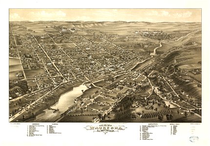 Bird's eye view of Waukesha, c.s. of Waukesha Co., Wis. 1880. LOC 75696726