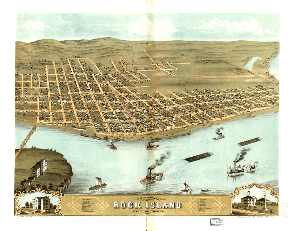 Bird's eye view of the city of Rock Island, Rock Island County, Illinois 1869. LOC 73693371