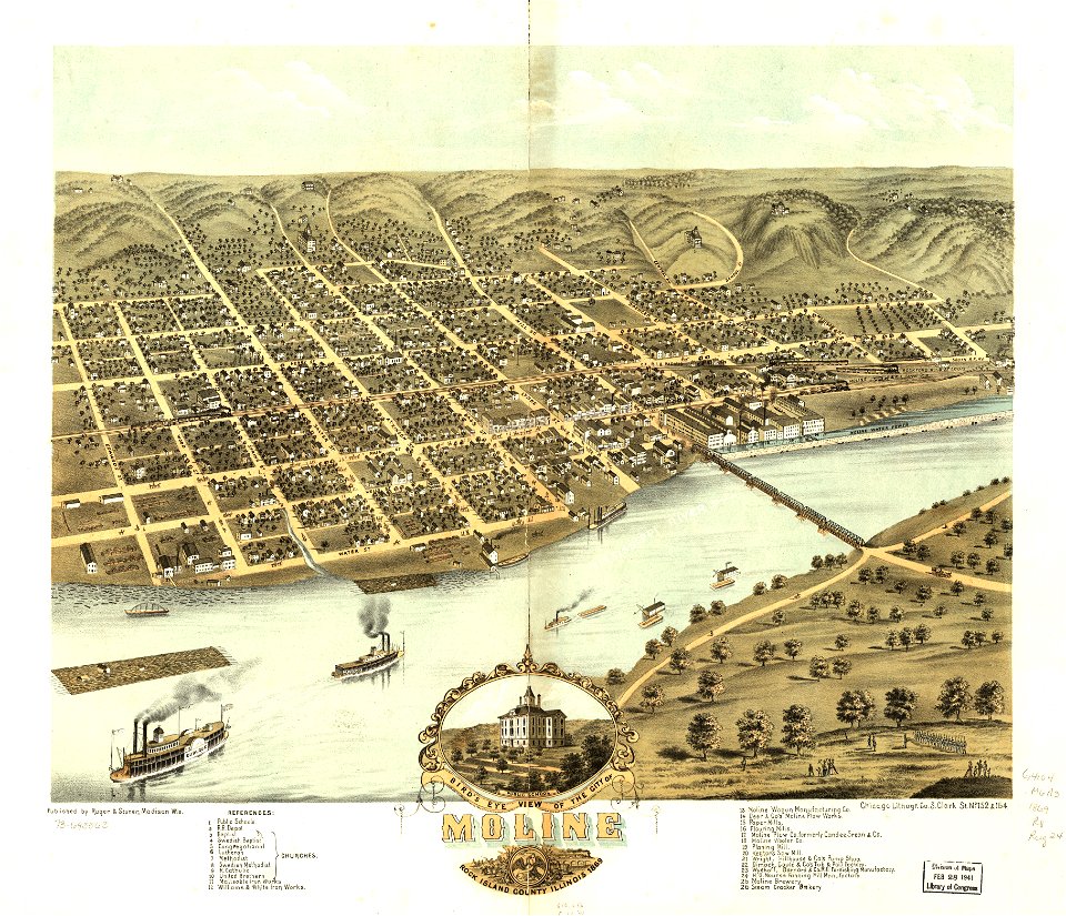 Bird's eye view of the city of Moline, Rock Island County, Illinois 1869. LOC 73693363