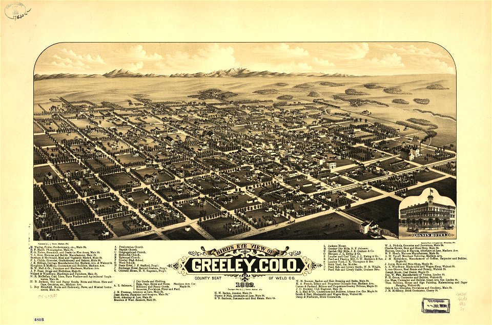 Bird's eye view of Greeley, Colo. county seat of Weld Co. 1882. LOC 75693137