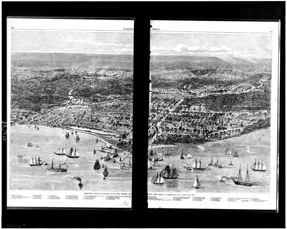 Bird's-eye view of Chicago as it was before the great fire - drawn by Theodore R. Davis. LCCN94501513
