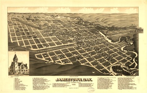 Bird's eye view of Jamestown, Dak., c.s. of Stutsman County 1883. LOC 75694908