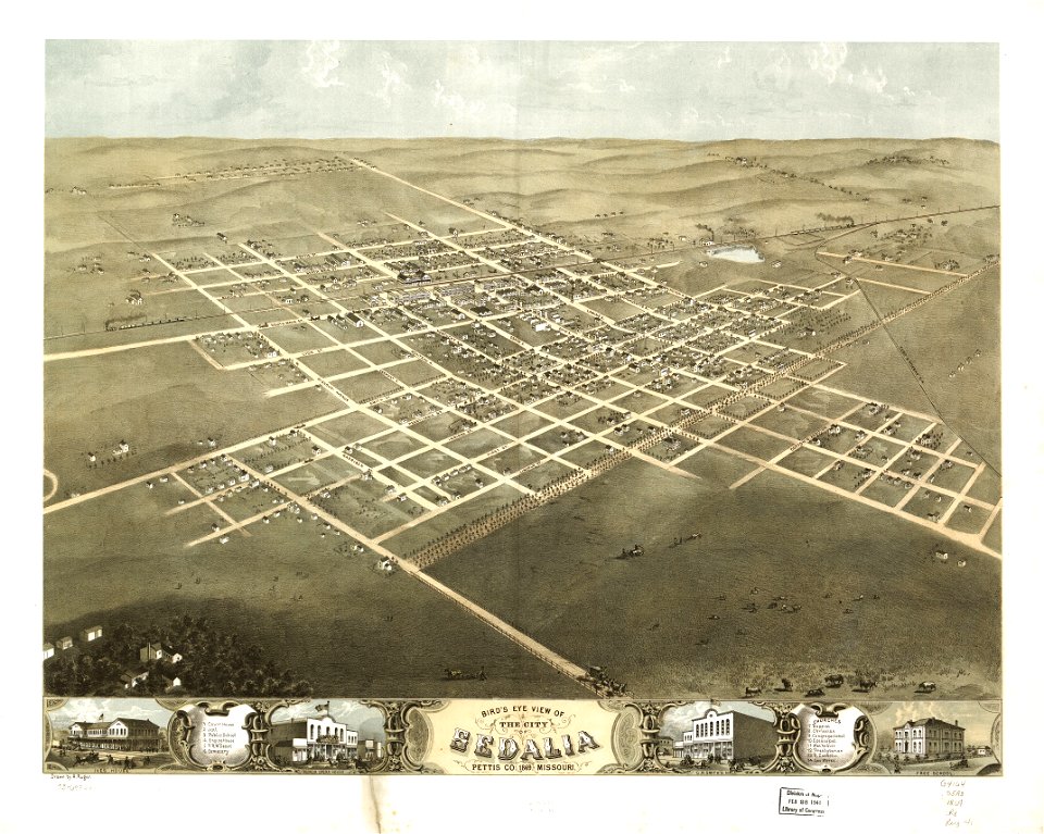 Bird's eye view of the city of Sedalia, Pettis Co., Missouri 1869. LOC 73693491