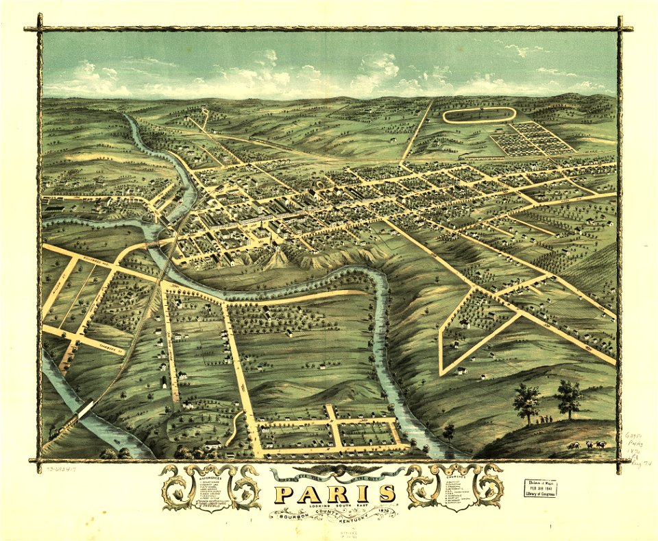 Bird's eye view of the city of Paris, Bourbon County, Kentucky 1870. LOC 73693417