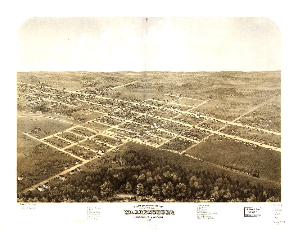 Bird's eye view of the city of Warrensburg, Johnson Co., Missouri 1869. LOC 73693492