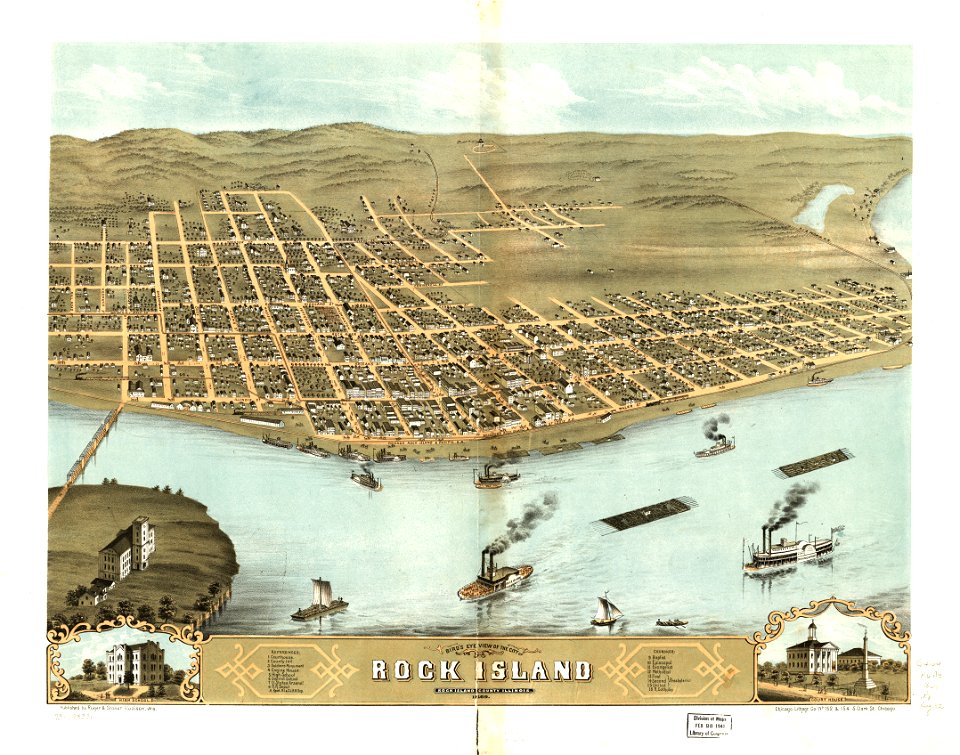 Bird's eye view of the city of Rock Island, Rock Island County, Illinois 1869. LOC 73693371