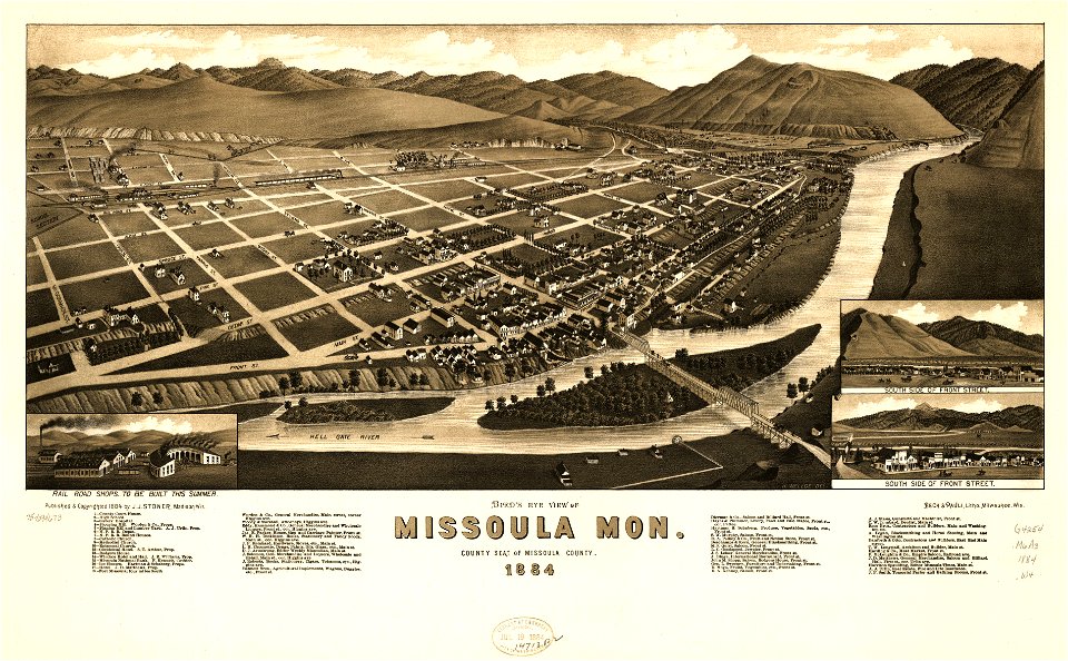 Bird's eye view of Missoula, Mon. county seat of Missoula County 1884. LOC 75694673