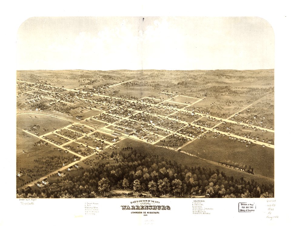 Bird's eye view of the city of Warrensburg, Johnson Co., Missouri 1869. LOC 73693492