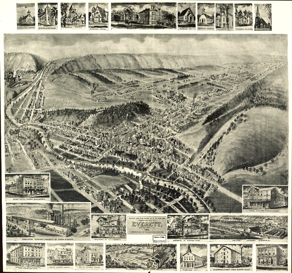 Bird's-eye view of Everett, Bedford County, Pa., 1905. LOC 75694972