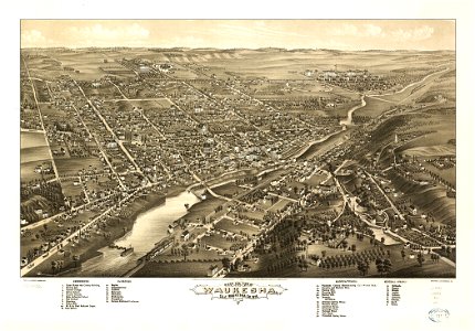 Bird's eye view of Waukesha, c.s. of Waukesha Co., Wis. 1880. LOC 75696726