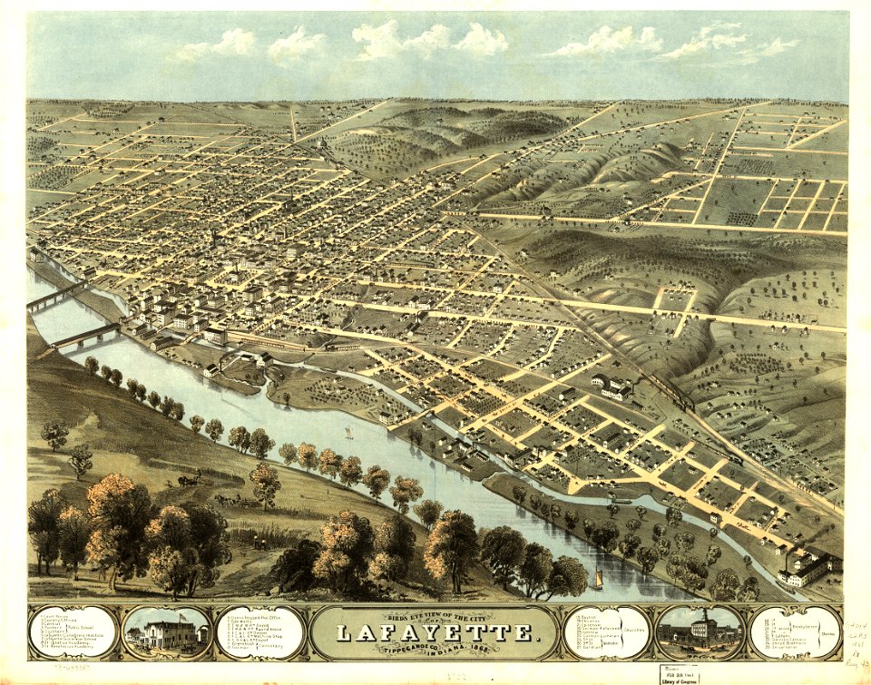 Bird's eye view of the city of Lafayette, Tippecanoe Co., Indiana 1868. LOC 73693383