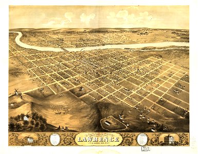 Bird's eye view of the city of Lawrence, Kansas 1869. LOC 73693409