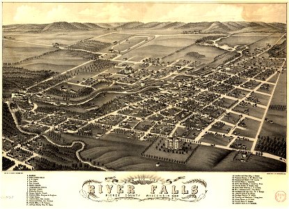 Bird's eye view of River Falls, Pierce County, Wisconsin, 1880. LOC 96680539