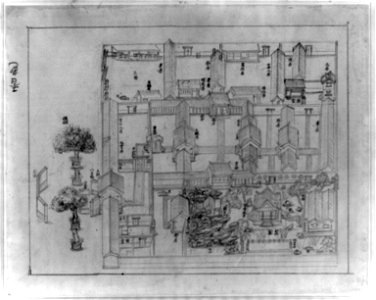 Bird's-eye view of the residential compound of a nobleman in Beijing; includes Chinese language characters identifying features of the residence LCCN2011660682. Free illustration for personal and commercial use.