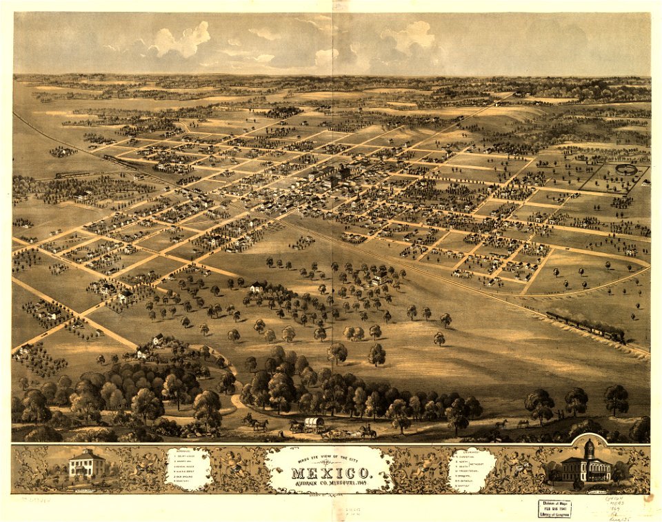 Bird's eye view of the city of Mexico, Audrian Co., Missouri 1869. LOC 73693484