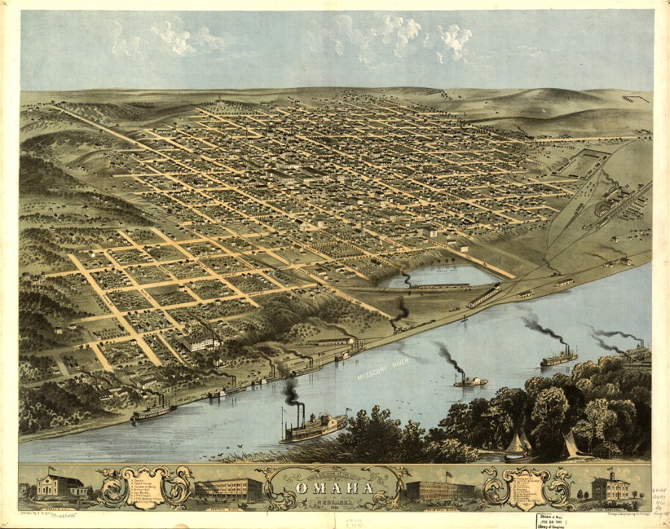 Bird's eye view of the city of Omaha, Nebraska 1868. LOC 73693495