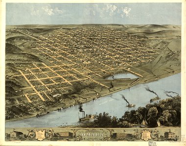 Bird's eye view of the city of Omaha, Nebraska 1868. LOC 73693495