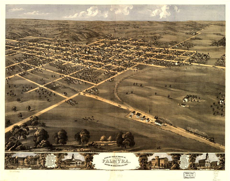 Bird's eye view of the city of Palmyra, Marion Co., Missouri, A.D. 1869. LOC 73693486