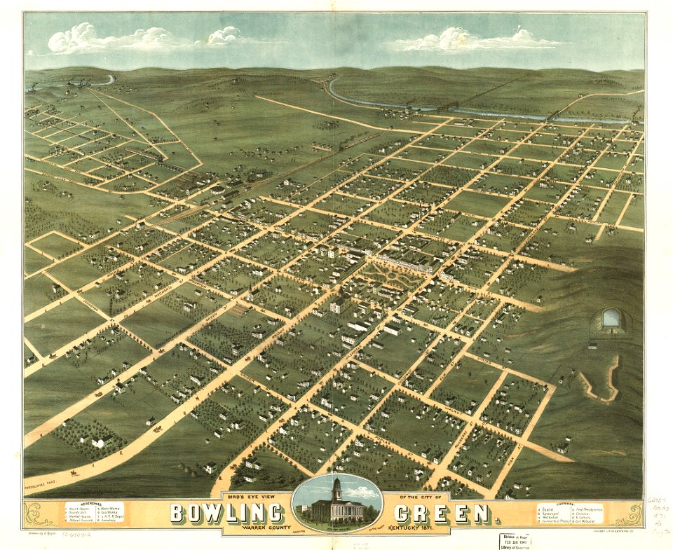 Bird's eye view of the city of Bowling Green, Warren County, Kentucky 1871. LOC 73693412